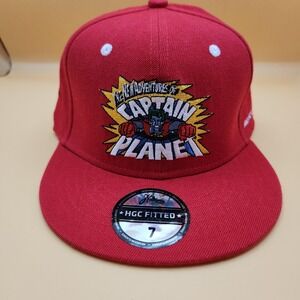 Captain Planet‎ Hat Cap Fitted Mens 7 Red Cartoon Embroidered Headgear Classics